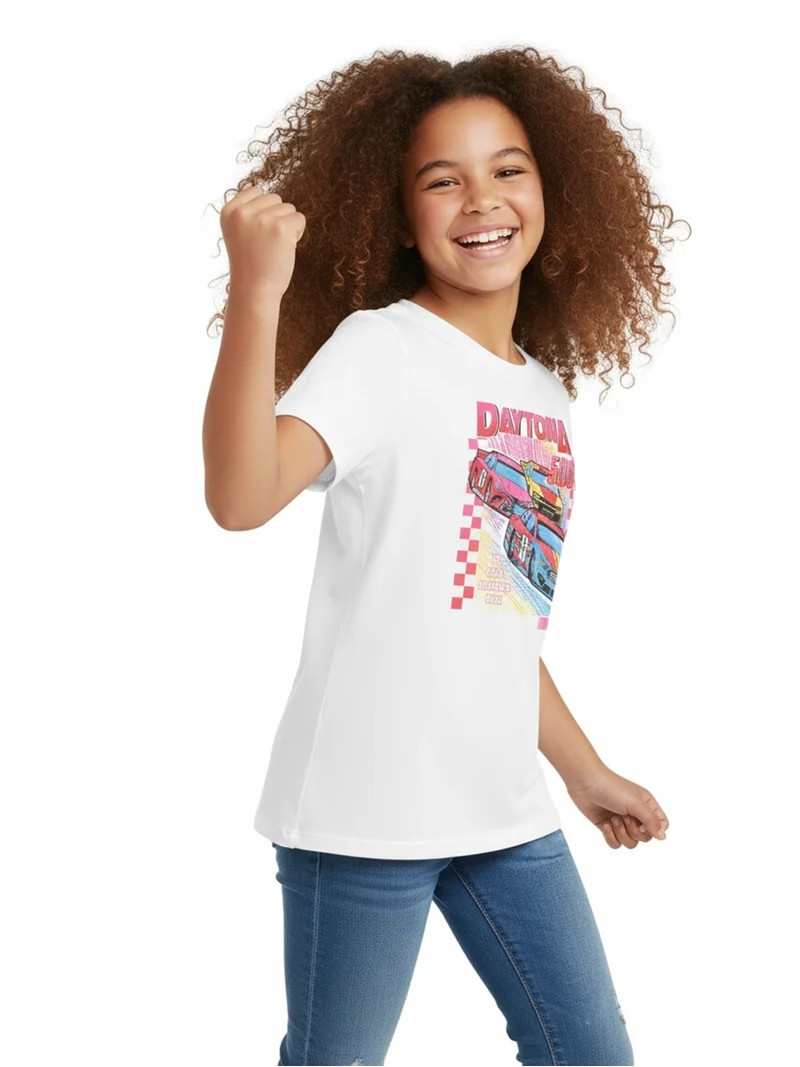 Wonder Nation Girls Nascar Pop Graphic T-Shirt with Short Sleeves, Sizes 4-18 | Walmart (US)