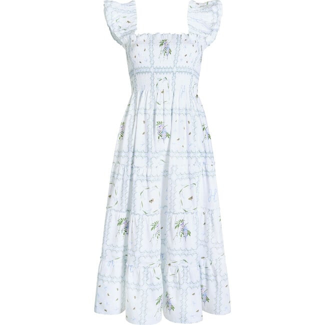 Hill House Home | Women's Ellie Floral Print Ruffle Shoulder Tiered Nap Dress, | Linen (White, Size Small) | Maisonette | Maisonette