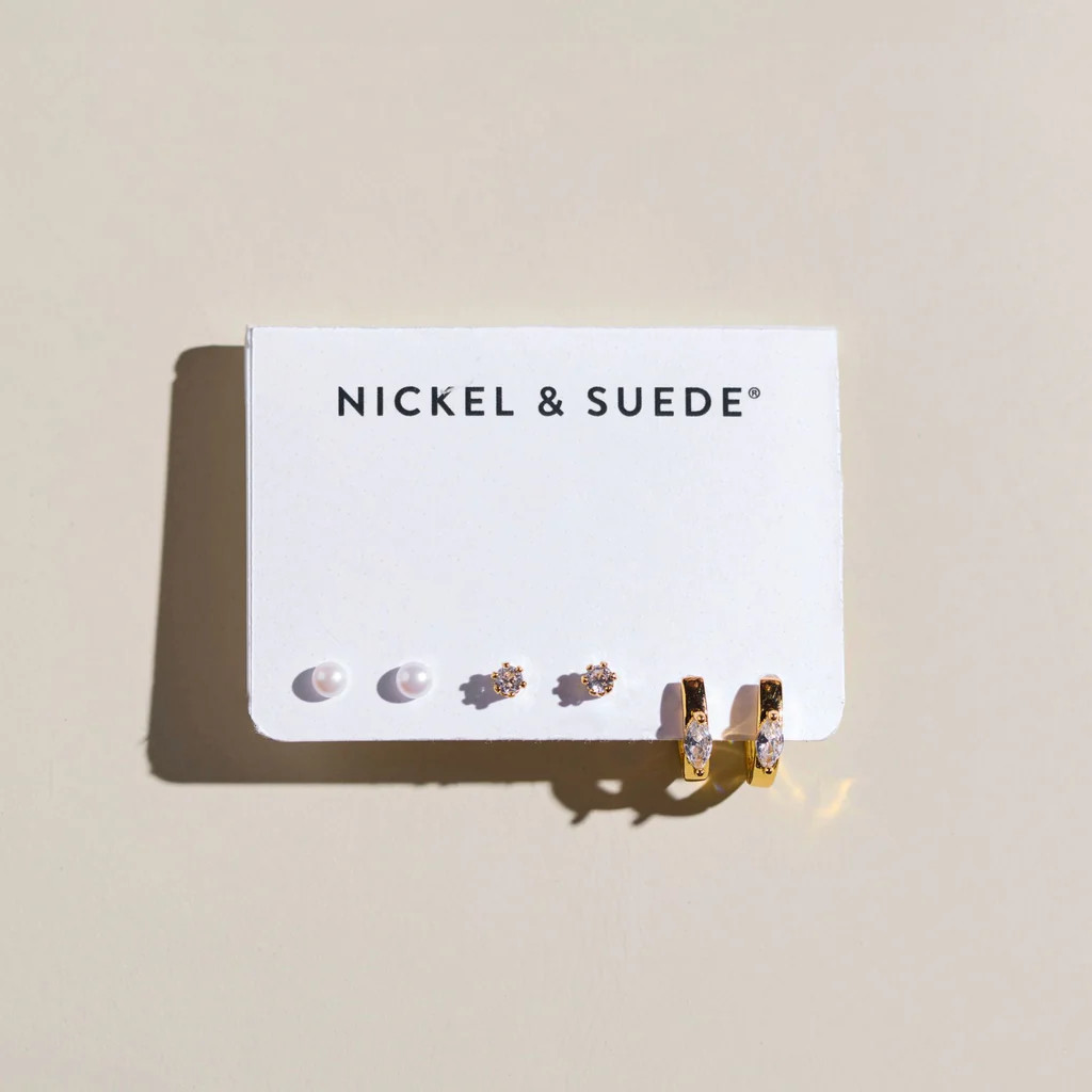 Gold Essential Dainty Earrings Set | Nickel and Suede