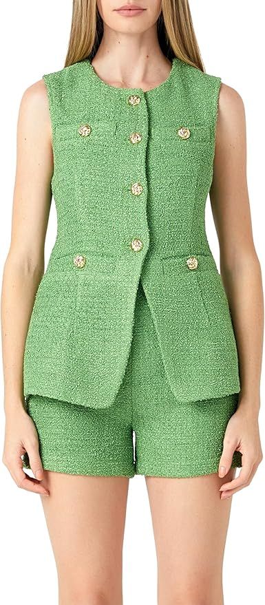 endless rose Women's Tweed Buttoned Long Split Top | Amazon (US)