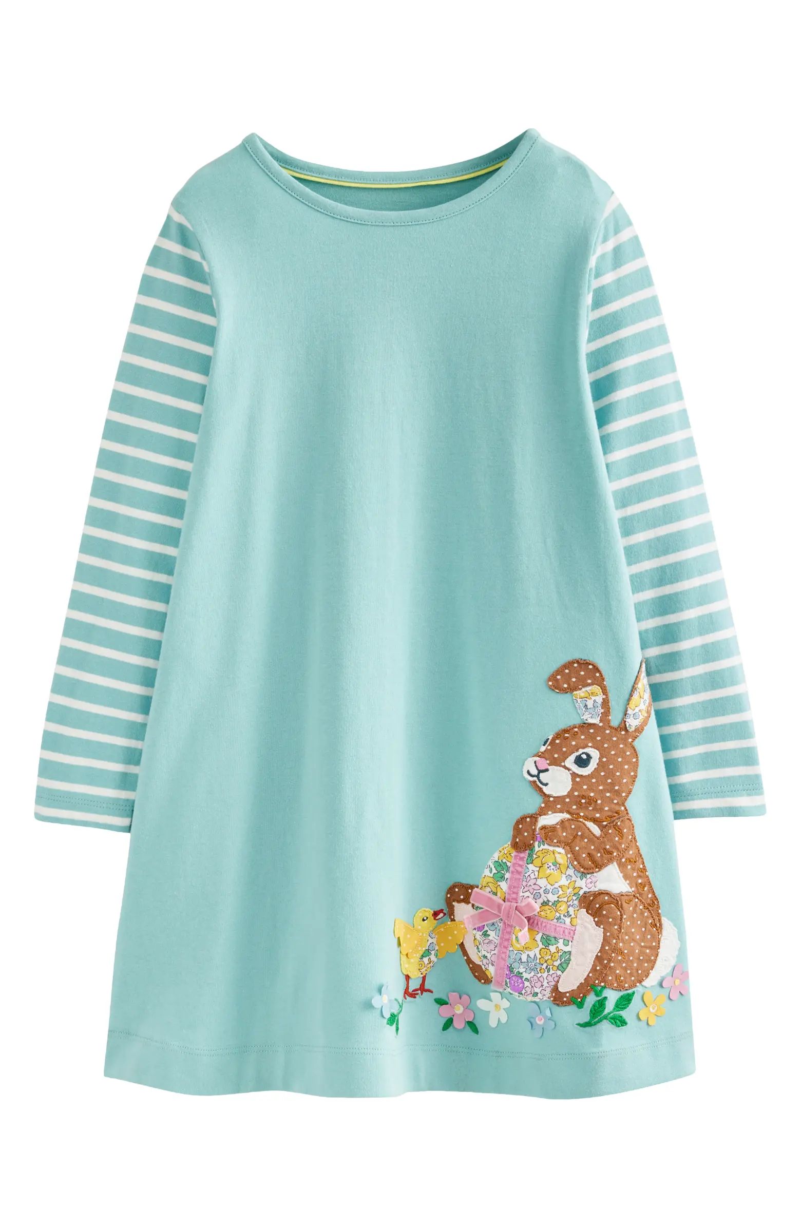 Kids' Bunny & Egg Appliqué Long Sleeve Cotton Dress | Nordstrom