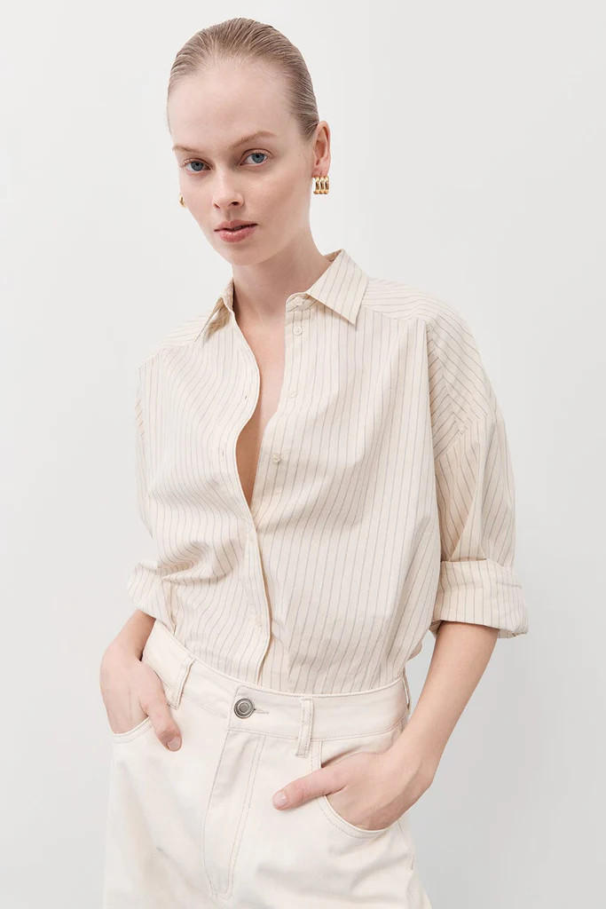 RILEY CREAM COTTON STRIPE SHIRT | DISSH
