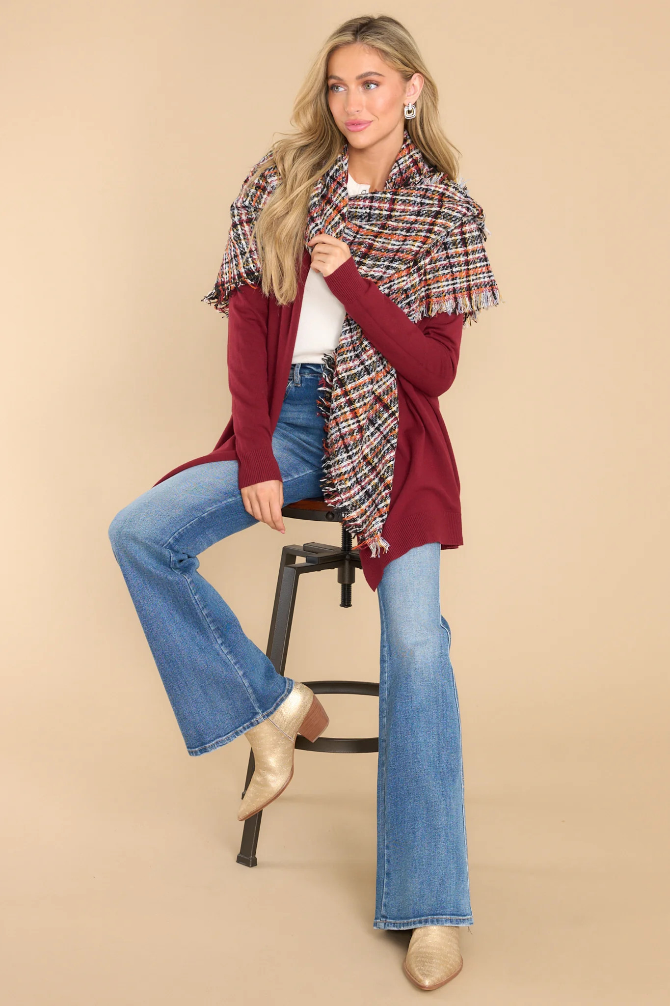 Saw The Signs Black And Orange Plaid Scarf | Red Dress 