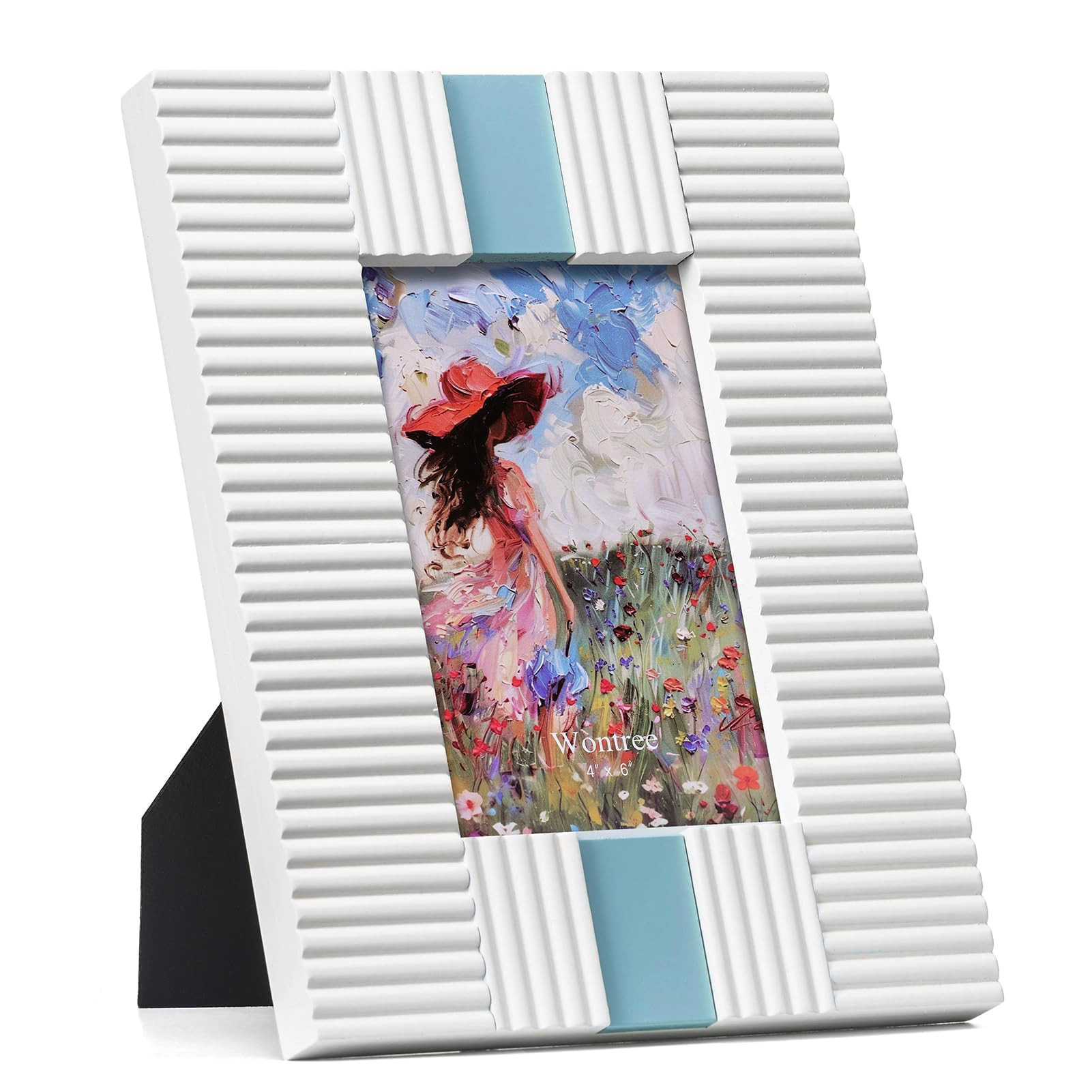 4x6 White Picture Frame, Modern Sky Blue Inlay, Solid Wood with Real Glass, Vertical and Horizont... | Amazon (US)