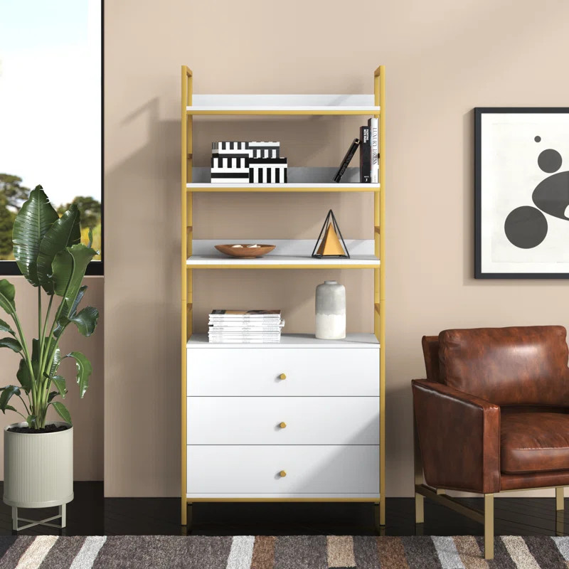 Paugh 71.2'' H x 31.5'' W Iron Standard Bookcase with Drawers, White | Wayfair North America