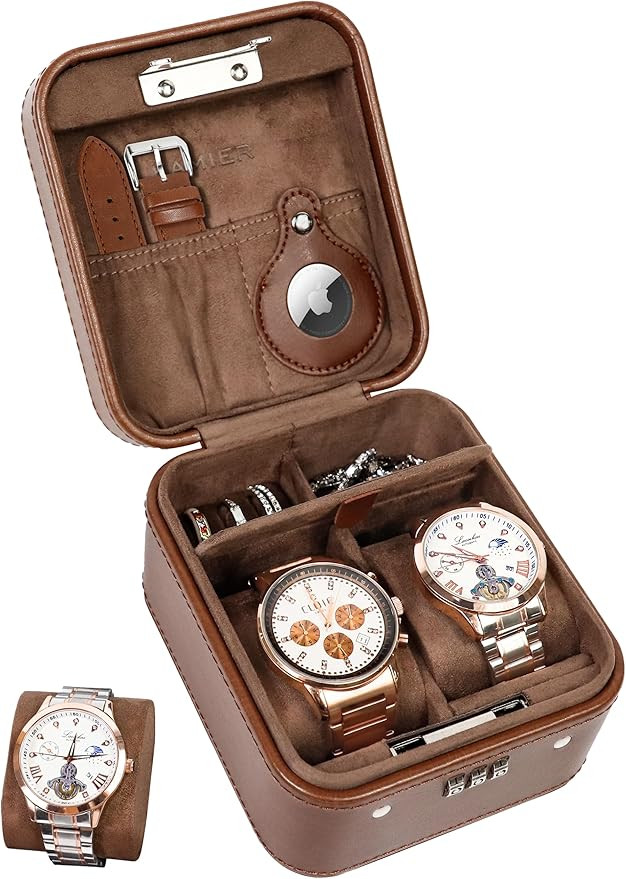 KAMIER Watch Travel Case with Combination Lock - 2 Watch Storage and Jewelry Organizer - Watch Ca... | Amazon (US)