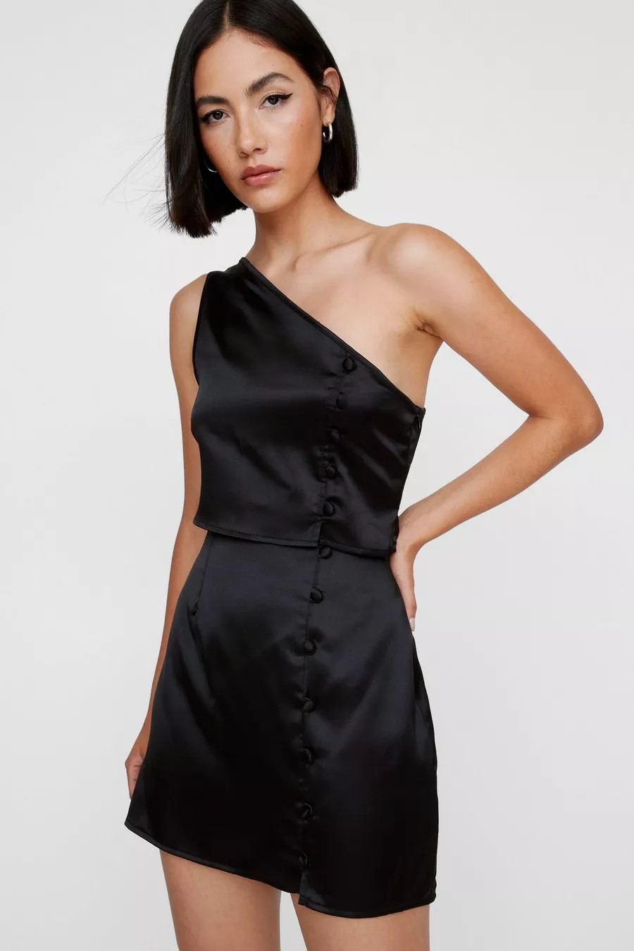 Satin Button Detail Spilt Mini Skirt | Nasty Gal US