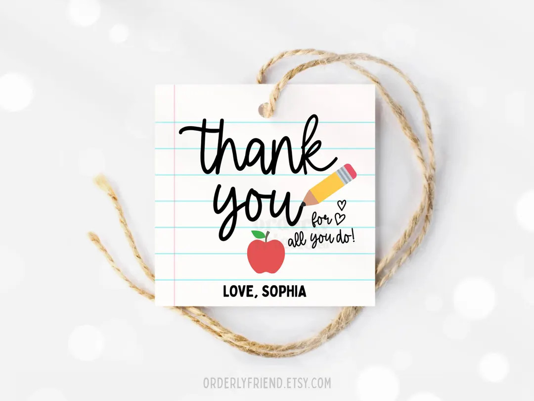 Teacher Appreciation Gift Tags Thank You Teacher Gift Tag Cookie School Printable Tags Editable C... | Etsy (Global)