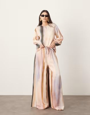 ASOS EDITION satin long sleeve top and pants set in blurred stripe | ASOS (Global)