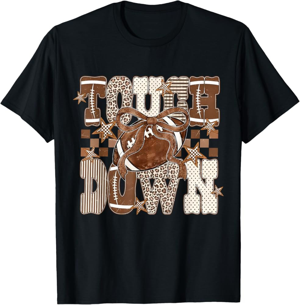 Touch Down Football Coquette Bow Leopard Game Day T-Shirt | Amazon (US)