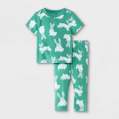 Baby Boys' 2pc Bunny Rib Short Sleeve Top & Bottom Set - Cat & Jack™ Green | Target