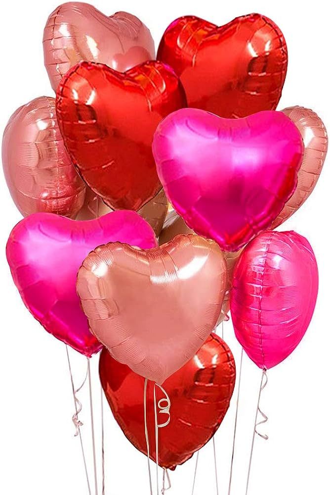 Upgraded Rose Gold and Red Balloons - Pack of 15 - Heart Shaped Foil Balloons for Valentines Day ... | Amazon (US)