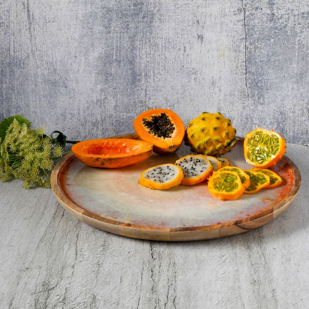 Cravings By Chrissy Teigen 15.9 Inch Round Enameled Mango Wood Platter in Blush | Target