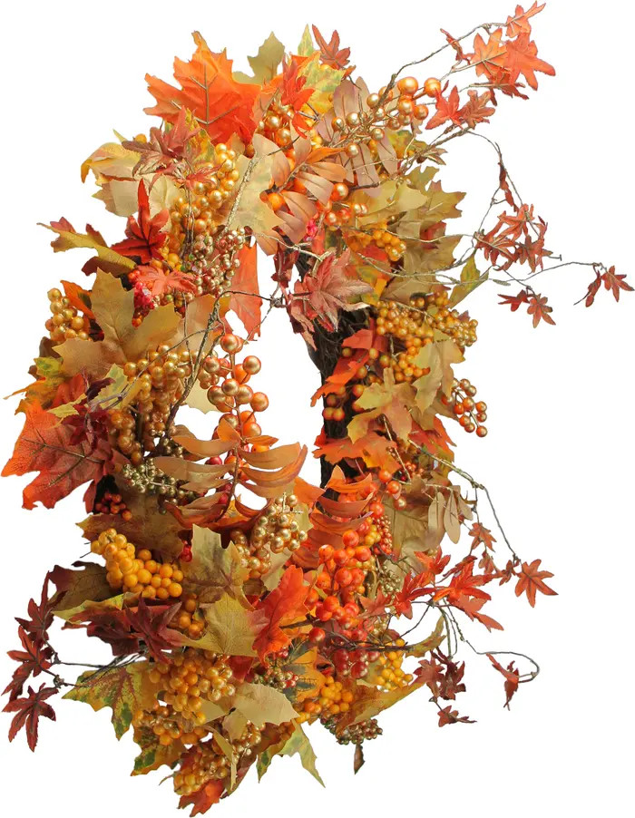 Northlight Gold Berries and Autumn Leaves Fall Harvest Artificial Twig Wreath - 22" - Unlit | Nor... | Nordstrom