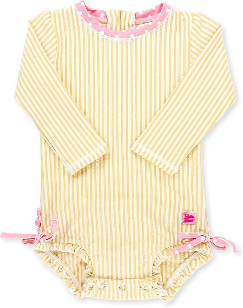 RuffleButts Baby-Girls Seersucker Long Sleeve Rash Guard - One Piece Swimsuit UPF 50+ Toddler | Amazon (US)