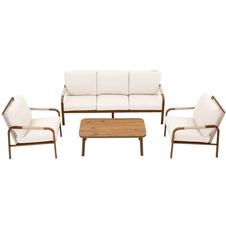 CozyJoy 4-Piece Aluminum Patio Furniture Set with Coffee Table, L-Shaped Outdoor Sofa, Weather-Resistant Conversation Sofa for Garden, Deck, Balcony | Walmart (US)
