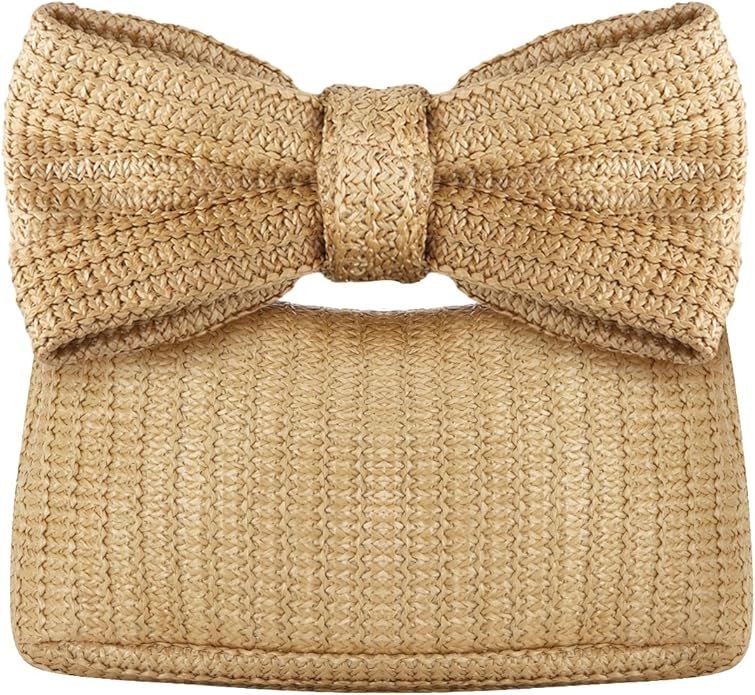 Ynport Bow Straw Clutch Purses for Women Summer Woven Rattan Handbags Wicker Beach Tote Bag 2024 | Amazon (US)