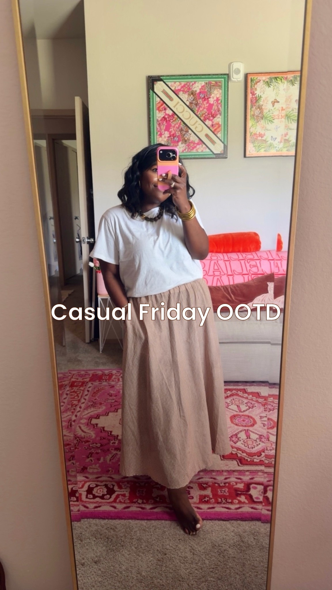So hard to wear jeans on such a hot summer day so I opt for light airy pieces that still feel very casual for a Friday in the office! My skirt is from Target but most sizes are sold out so I linked some similar brown gingham skirts and the best white tees. 🤎

#LTKootd #LTKSaleAlert #LTKMidsize