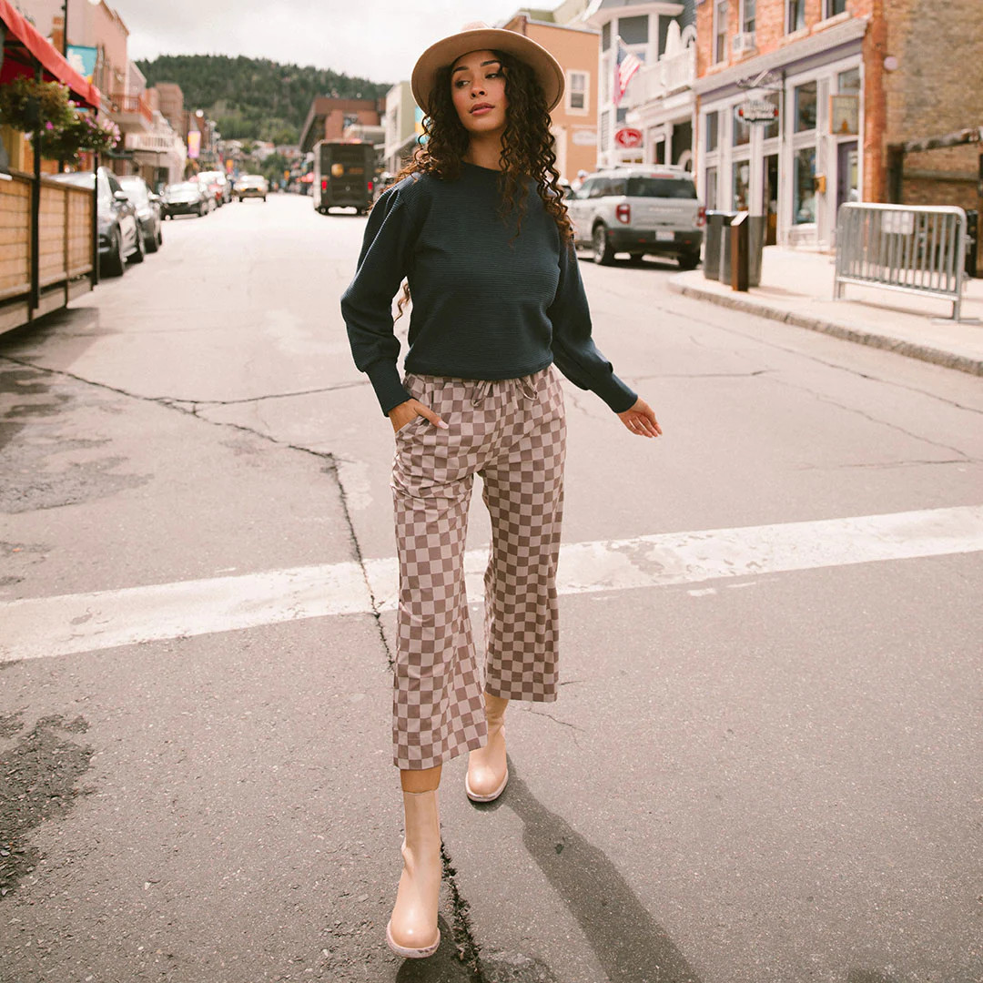 Audrey Wide Leg Pants, Brown Checkers | Albion Fit