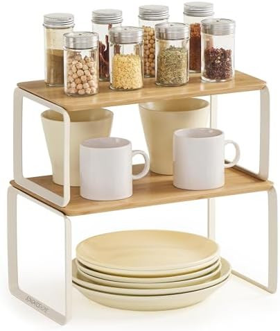 SONGMICS HOME Cabinet Organizer Shelf, Set of 2 Spice Rack, Kitchen Storage | Amazon (US)