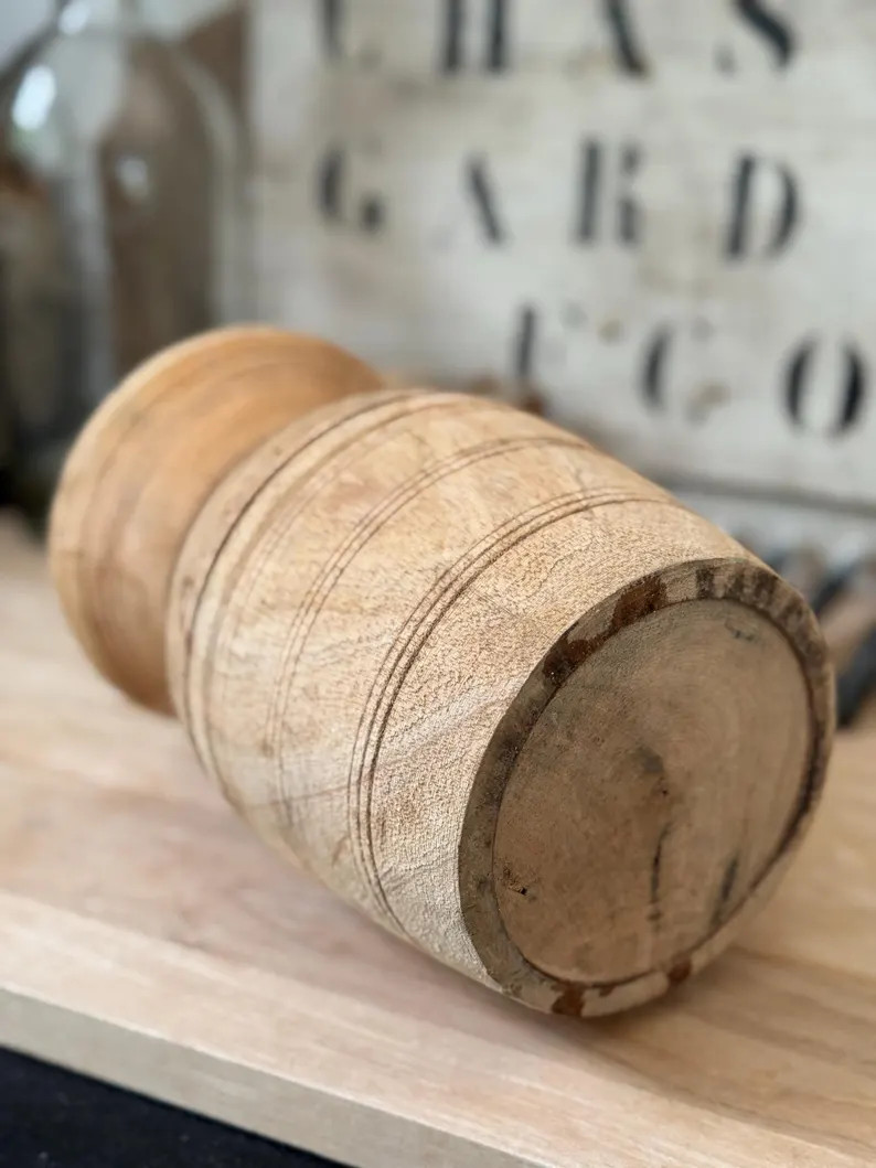 Vintage Wooden Vase Rustic Light Wood Pot With Flared Top and Grooves Farmhouse Decor 8 Inches Ta... | Etsy (US)