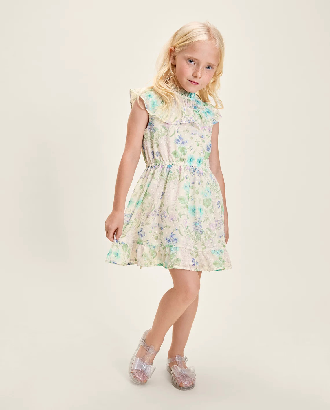 Girls Sleeveless Floral Clip Dot Ruffle Dress - Enchanted Garden - PURPLE | Gymboree | Gymboree