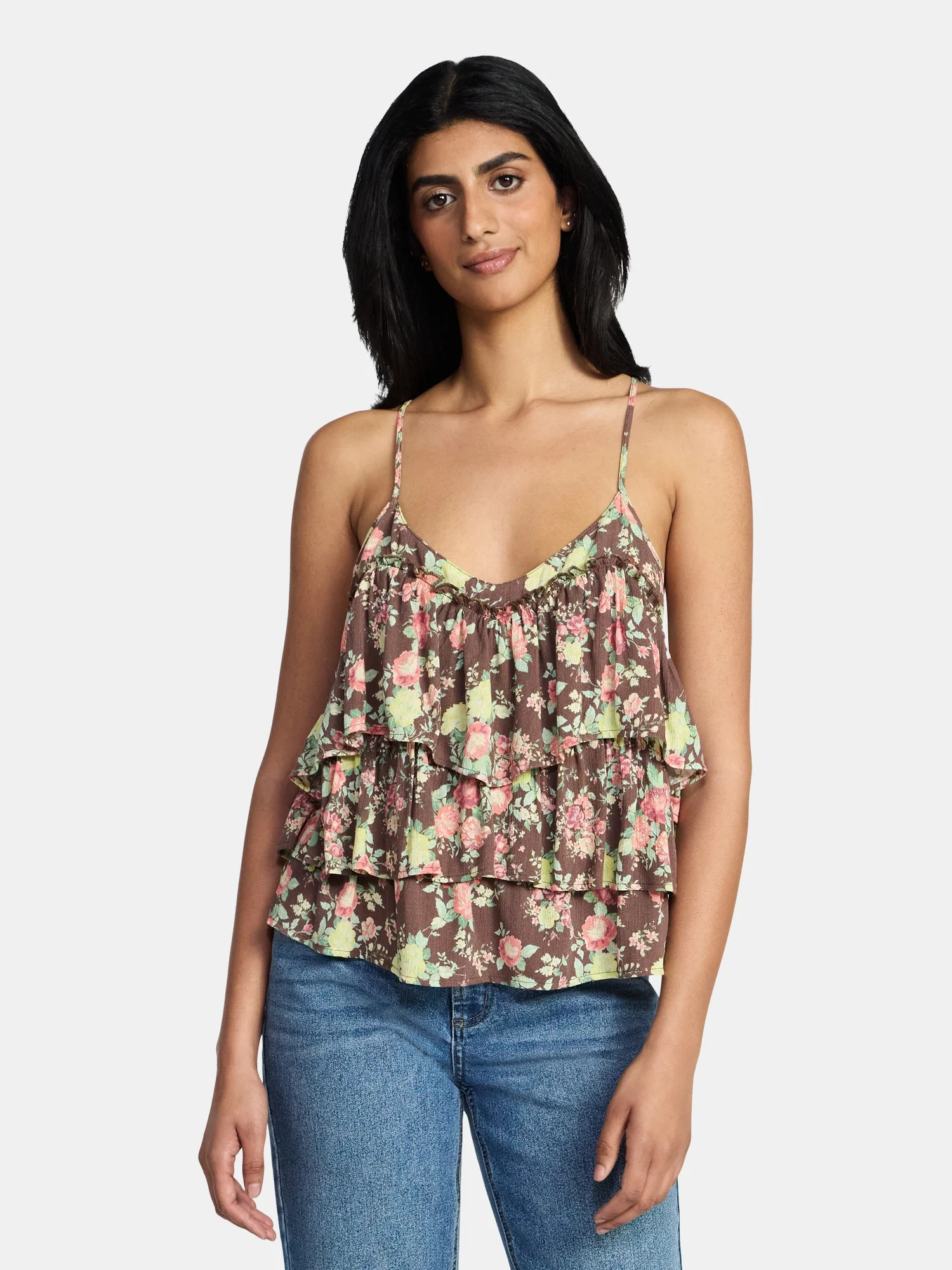 Madden NYC Women's Sleeveless Tiered Tank Top, Sizes XXS-XXL | Walmart (US)