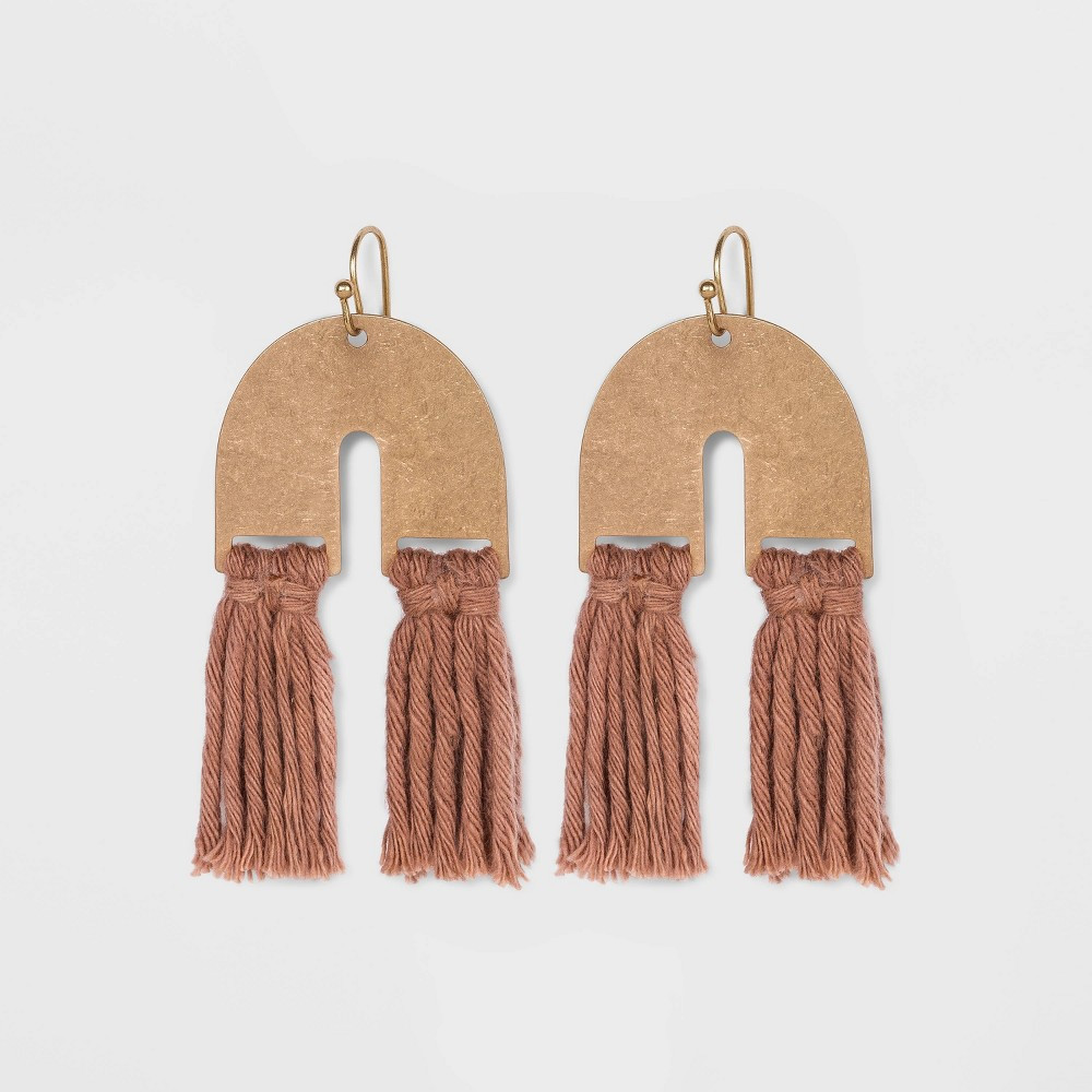 U Shape with Tassel Drop Earrings - Universal Thread Berry Blush, Pink Blush | Target