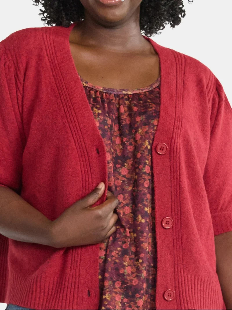 Terra & Sky Women's Plus Short Sleeve Button Front Cardigan, Sizes 0X-5X | Walmart (US)