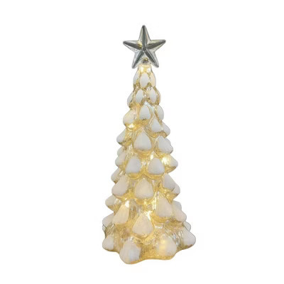 Season's Designs 9" LED Iridescent Snow White Glass Christmas Tree with Star Topper, Modern Tabletop Decoration for Living Room, Indoor Use, White, | Target