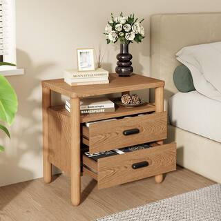 CHRISTOPHER KNIGHT HOME Eden Modern Natural 2 Drawers 23.62 in. W Nightstand with Open Shelf, Rou... | The Home Depot