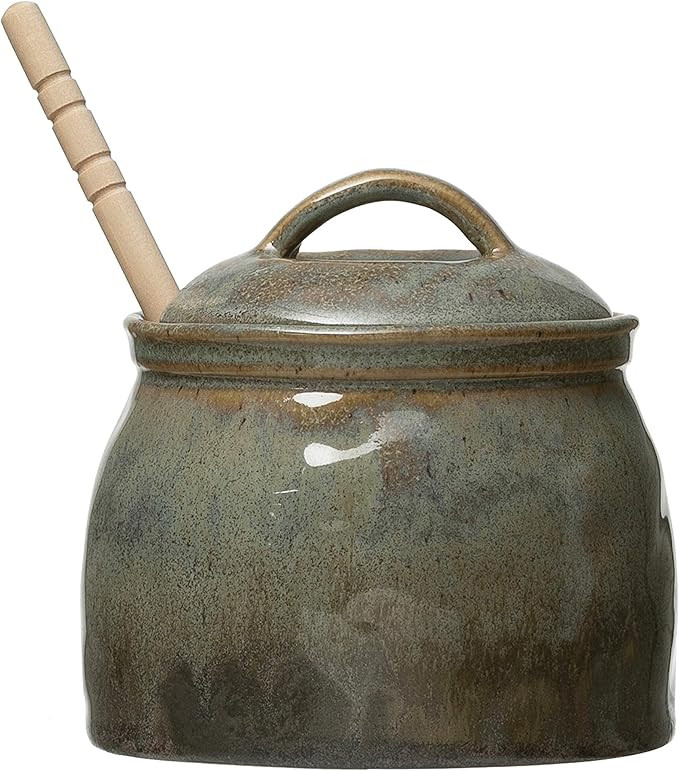 Creative Co-Op Stoneware Wood Honey Dipper, Reactive Glaze, Green & Blue, Set of 2 (Each One Will... | Amazon (US)