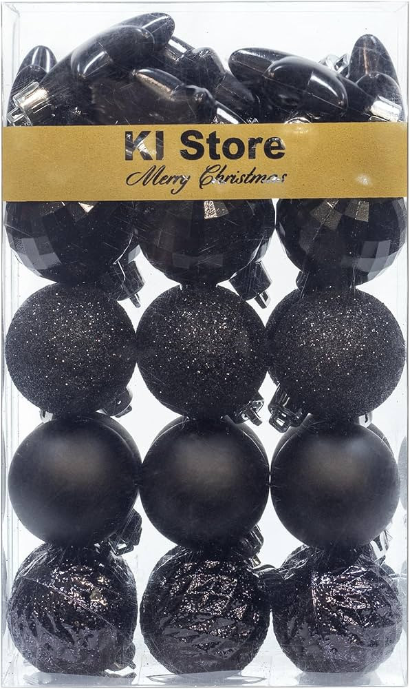 KI Store Black Christmas Balls 34pcs 1.57-Inch Small Christmas Tree Decoration Ornaments for Xmas... | Amazon (US)