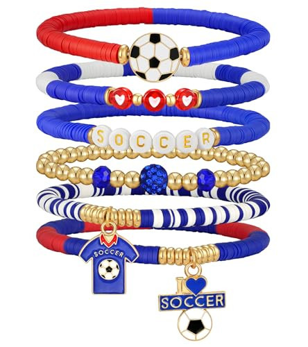 doubgood 2026 World Soccer Cup Bracelets Stackable Bracelet Set with Soccer Ball Charm Stretch Fan Bracelets Game Day Sports Jewelry for USA American Fans Soccer Gifts for Women Men | Amazon (US)