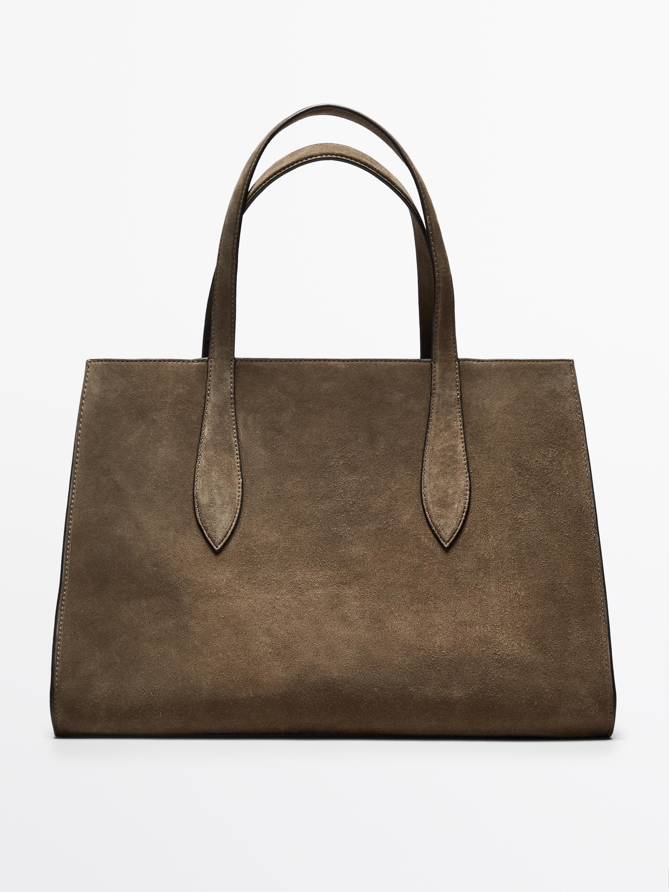 Split leather maxi MD ICON tote bag | Massimo Dutti US
