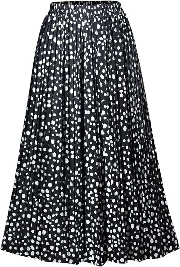 Womens Skirt Leopard Print Midi Long Shirring Skirts High Waisted A Line Skirts | Amazon (US)