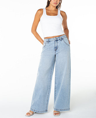 Juniors' Embellished Mid-Rise Wide-Leg Jeans | Macy's