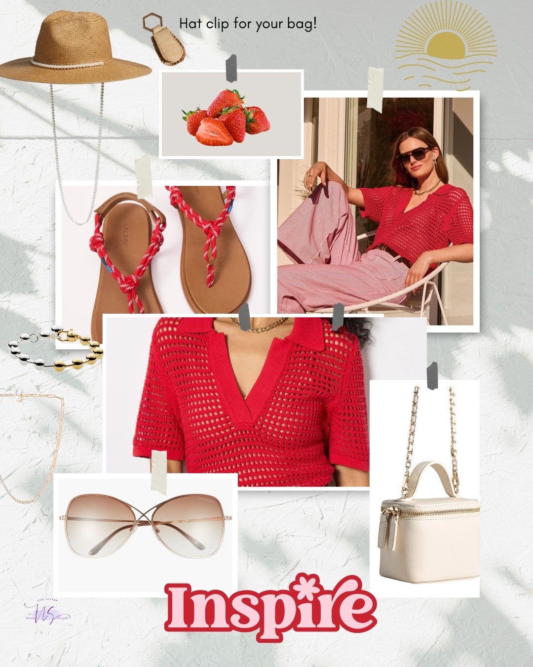 From mesh knits and breezy wide-legs to gold accents and beachy sandals—this look is made for sun-chasing days and patio evenings. Tap to shop the essentials, including the must-have hat clip you didn’t know you needed!

#LTKSeasonalStyle #SummerOOTD #RedAndChic #LTKStyle #StrawberryInspo #StyleInspo #BeachToBrunch #ElevatedCasual #HatClipHack

#LTKStyleTip #LTKSeasonal #LTKItBag