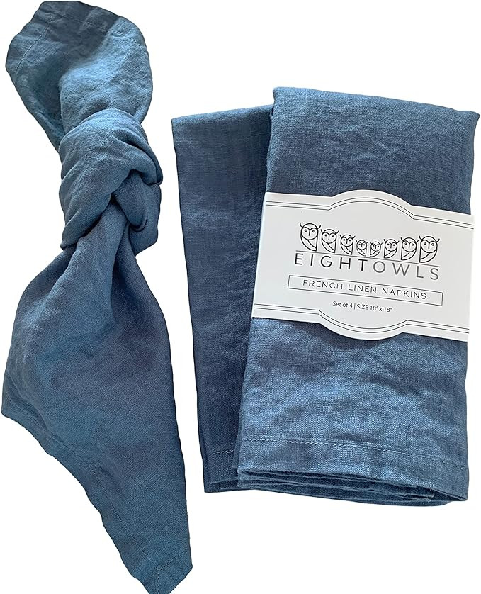 Linen Napkins –100% French Flax – Stonewashed Pure Linen Cloth Napkins - Size 18 Inch x 18 In... | Amazon (US)