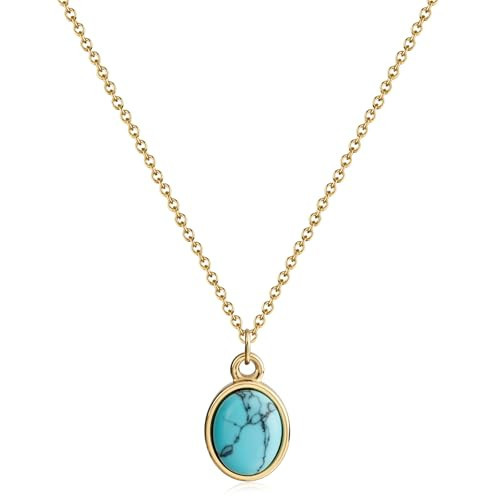 Desnuage Small Gold Oval Turquoise Pendant Necklace - Handmade Turquoise Jewelry for Women | Amazon (US)