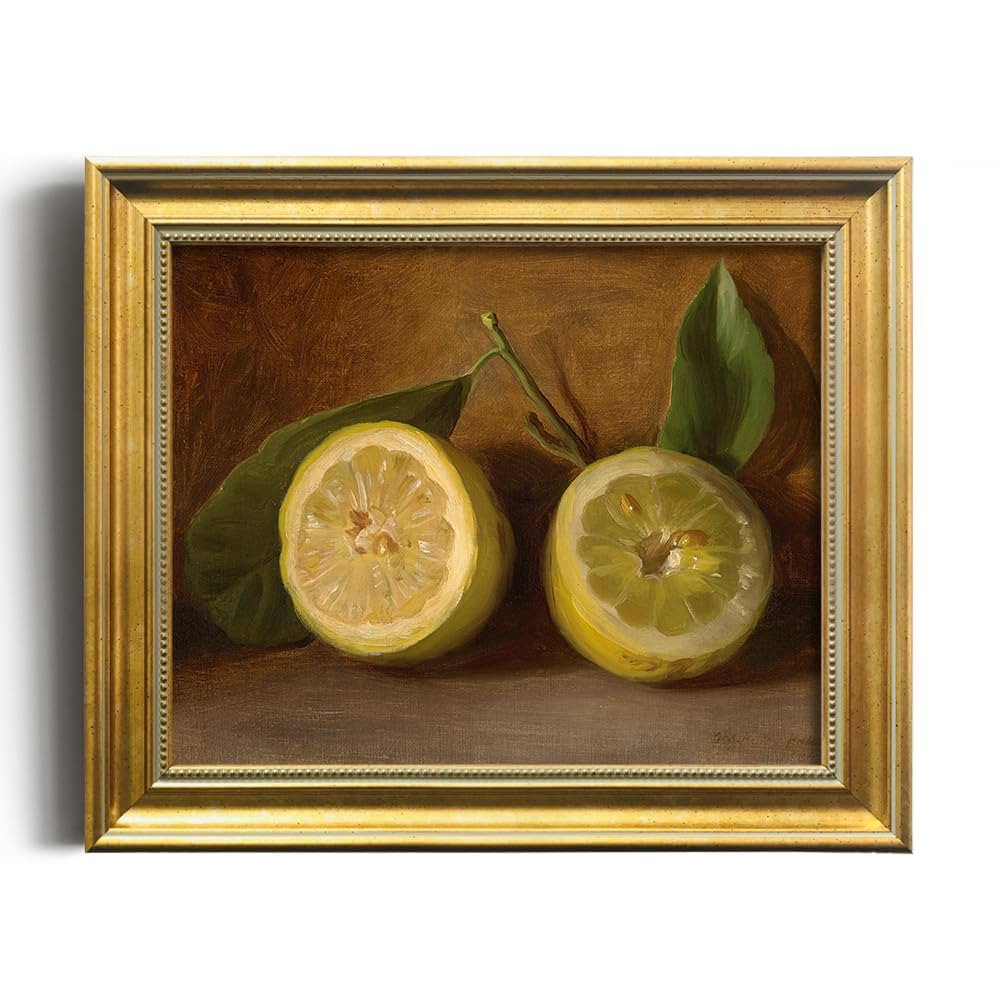 Vintage Lemon Decor - Yellow Lemon Kitchen Decor - Fruit Painting for Farmhouse Dining Pantry - L... | Amazon (US)
