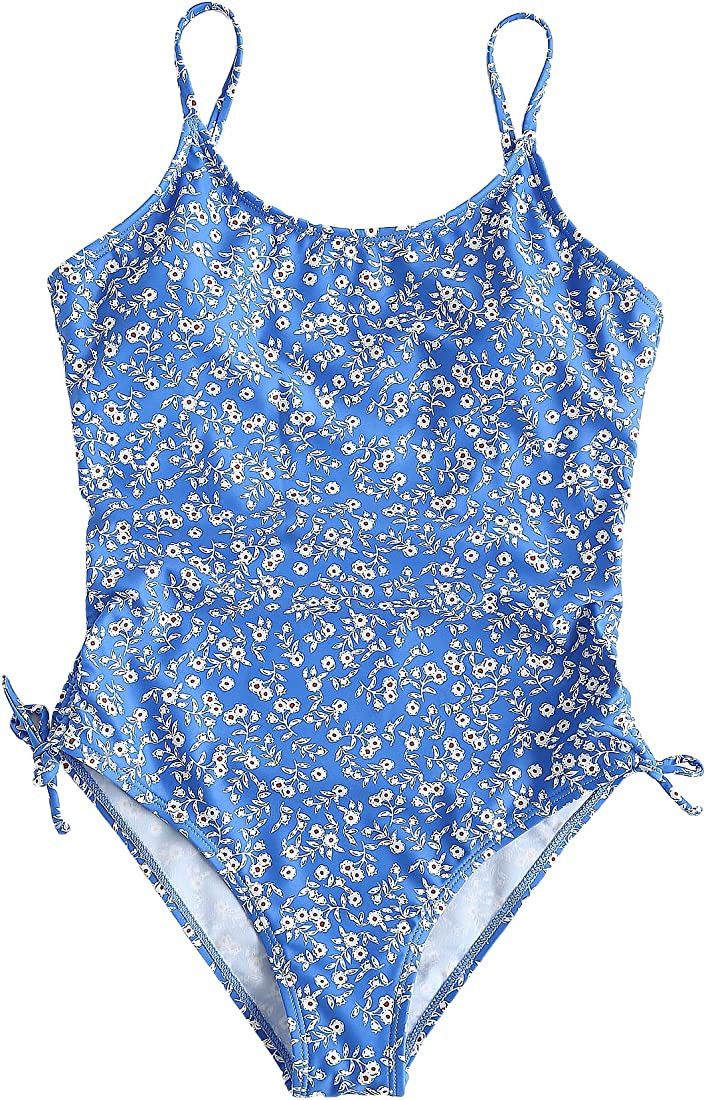 Milumia Girl's One Piece Swimsuit Ditsy Floral Tie Side Cut Out Back Bathing Suit | Amazon (US)