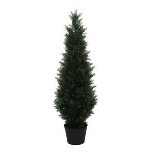 4 ft. Green Artificial Potted Cedar Topiary Tree in Pot | The Home Depot