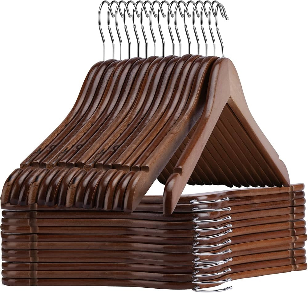 Wooden Hangers 20 Pack - Sturdy Walnut Hangers for Shirts, Coats & Dresses - Ideal for Laundry & ... | Amazon (US)