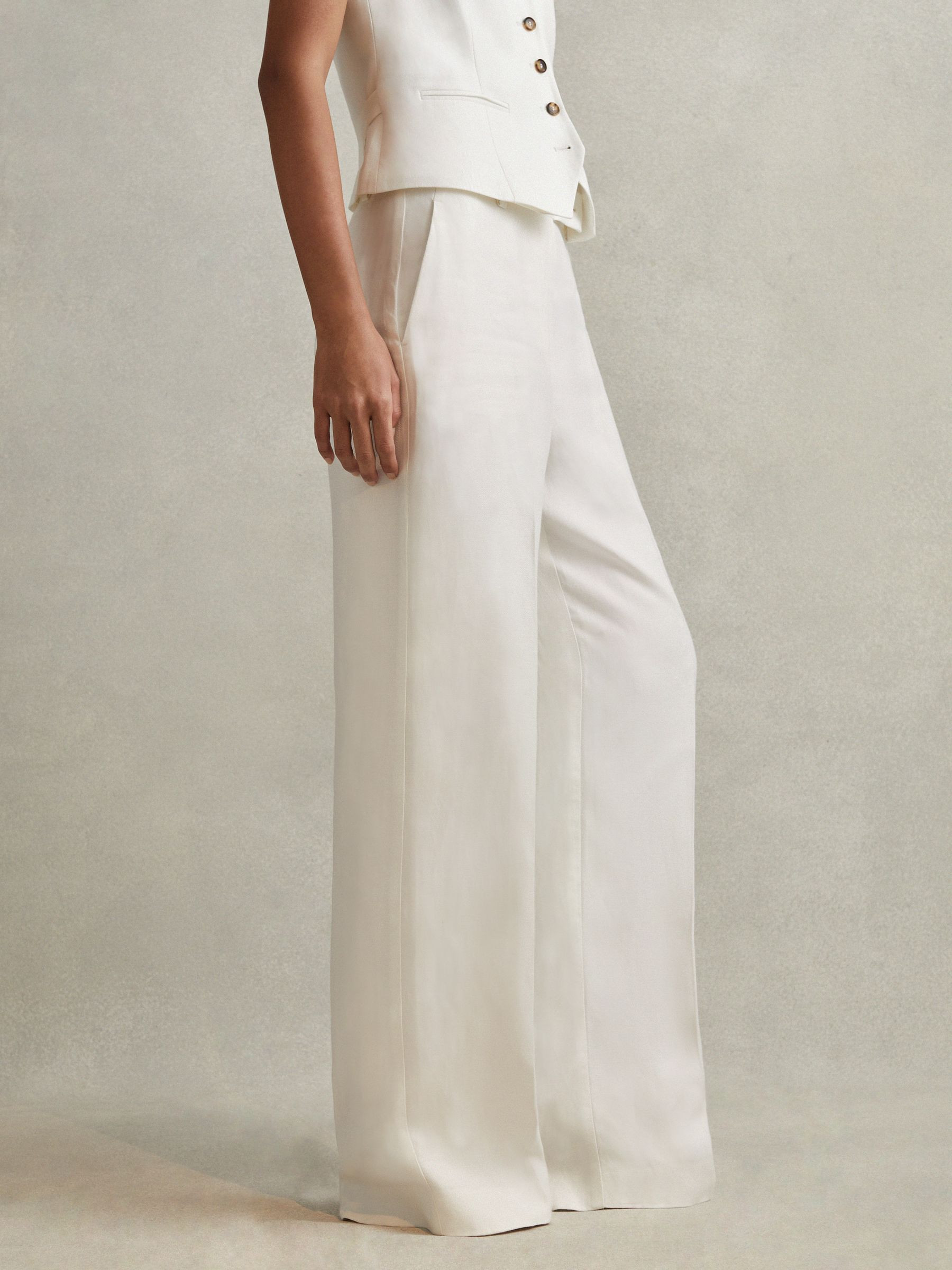 Reiss Viscose-Linen Wide Leg Suit Trousers in White - REISS | Reiss UK