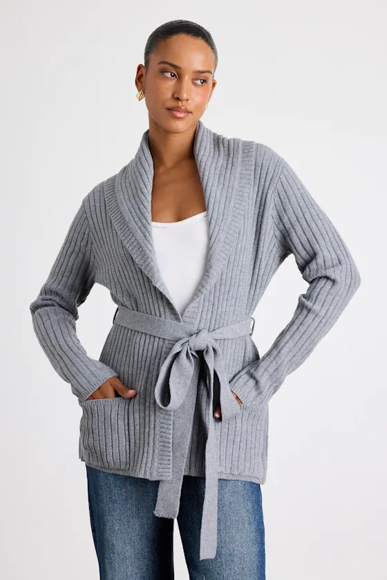 Sierra Grey Ribbed Knit Open-Front Cardigan | Lulus