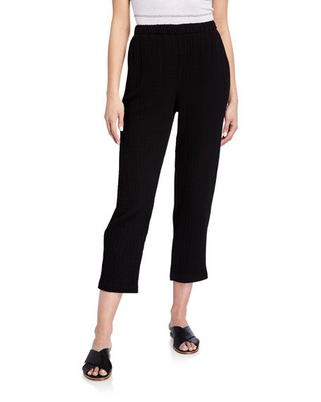 Eileen Fisher Tapered Organic Cotton Gauze Ankle Pants | Neiman Marcus