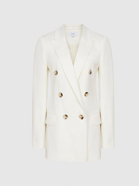 Reiss White Wool Blend Double Breasted Blazer | Reiss US