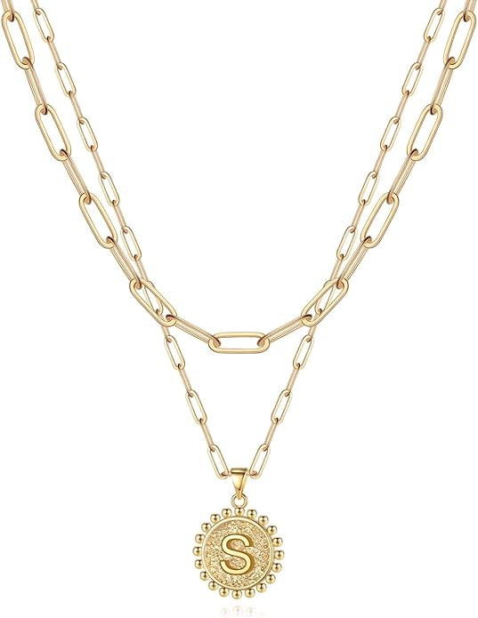 Yoosteel Gold Initial Necklaces for Women, 14K Gold Plated Dainty Layering Paperclip Link Chain N... | Amazon (US)