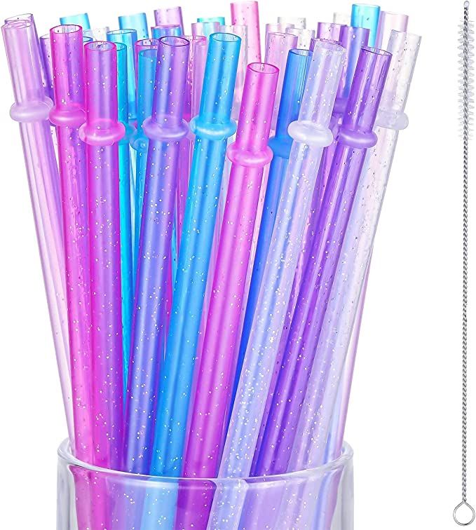 50 Pieces Reusable Drinking Straws Colorful Plastic Straws Clear Glitter Unbreakable Drinking Str... | Amazon (US)